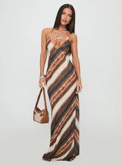 Esmira Halter Maxi Dress Brown Stripe