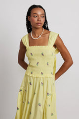 tish poplin midi dress - grape embroidery