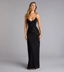 Adriane Beaded Floral Lace-Up Formal Dress