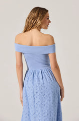 Off Shoulder Eyelet Midi Dress