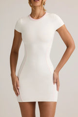 Modal Short-Sleeve Bodycon Mini Dress in White