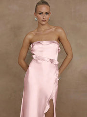 Lorena Ruffle Satin Maxi Dress