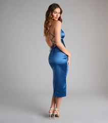 Ophelia Satin Lace-Up Midi Formal Dress