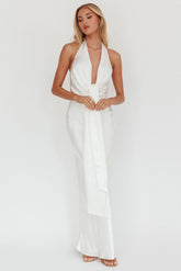 Make Believe Plunging Halterneck Maxi Dress Oyster