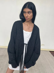 Two Tie Front Cardigan - Charcoal