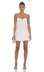 Satin Open Back Dress in White