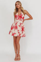 El Corazon Halterneck Mini Dress Floral Red