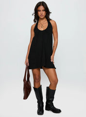 Daydreams Linen Blend Halter Mini Dress Black
