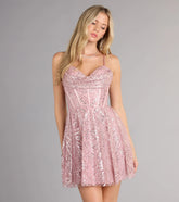 Lila Glitter Corset Skater Short Dress