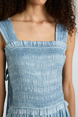 tish midi dress - blue glass satin