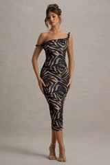 Nora | Zebra Print Twisted Asymmetric Midi Dress