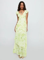 Been Away Frill Maxi Dress Green Multi