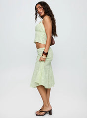 Aspyn Embroidered Midi Skirt Sage Green