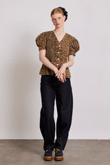 shell denim top - leopard