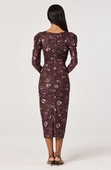 Ruched Mesh Midi Dress