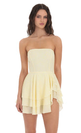 Strapless Asymmetrical Dress in Yellow