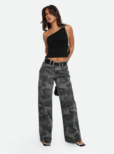 Big Talk Baggy Jeans Grey Washed Camo