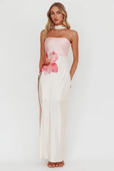 Damsel Reverse Halter Maxi Dress Flower Pink