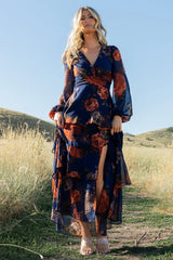 Mariella Tiered Maxi Dress | Navy + Rust