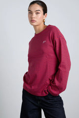 red and navy stripe long sleeve top