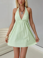 Estefani Halter Mini Dress Green Stripe