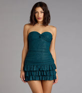 Party Perfect Glitter Knit Strapless Ruffle Mini Dress