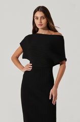 Off Shoulder Ribbed Sweater Dress