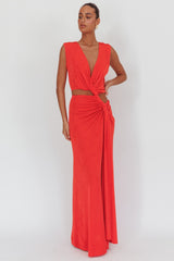 Mimosa Twist Waist Maxi Dress Coral