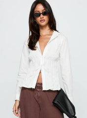 Cultivate Shirred Long Sleeve Top White