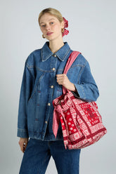 quilted tote bag in red bandana print
