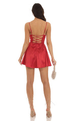 Satin Cowl Neck Dress in Red