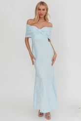 Fairytales Off-Shoulder Jacquard Maxi Dress Blue