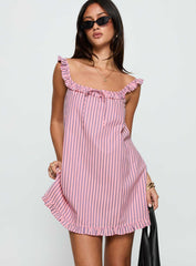 Zalina Babydoll Mini Dress Pink Stripe