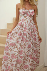 Summer Field Bow Bust Maxi Dress Floral Beige
