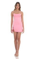 Satin Cowl Neck Dress in Pink