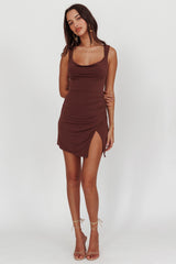 Giavanna Thigh Split Mini Dress Chocolate