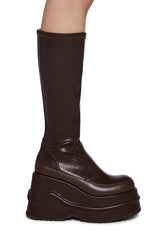New Fans Wedge Stretch Boots - Brown