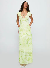 Been Away Frill Maxi Dress Green Multi