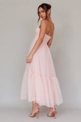 Dancing With Me Sweetheart Tulle Midi Dress Pink