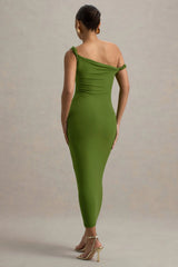 Salome | Green Twisted Asymmetric Midi Dress