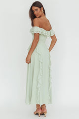 Scarlet Off-Shoulder Ruffle Trim Maxi Dress Sage