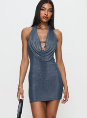 Big Deal Halter Mini Dress Blue Glitter