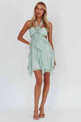 Santiago Cut-Out Ruffle Mini Dress Sage