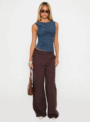 Lustre Wide Leg Pant Brown Pinstripe