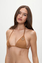 x BELLA HADID Paradise Suede Halter Bikini Top - Sunkissed Suede