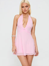 Good Luck Babe Halter Mini Dress Pink