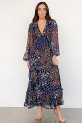 Bowman Deep V Maxi Dress | Dark Blue Multi