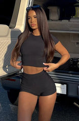 Minding My Business Ribbed Booty Shorts Black