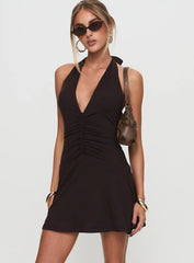 Rafelle Halter Mini Dress Brown Petite