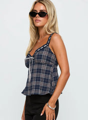 Pretty It Up Tie Detail Top Blue Check